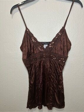 Vintage Y2K Brown Fairy Sequin Top Volume One Juniors Size Medium